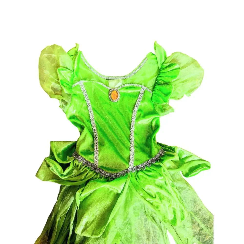 Disney Tinker Bell Fairy Costume Dress Green Velvet Girls Size 7-8- No Wings